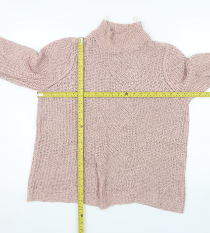 Back view of Object Women's Pink Chunky Knit Roll Neck Jumper, size M