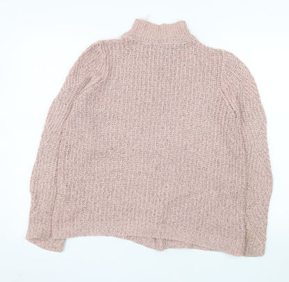 Close-up detail of Object Women's Pink Chunky Knit Roll Neck Jumper, size M