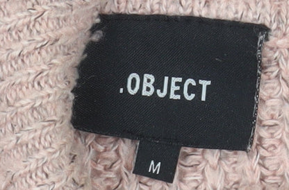 Brand and care label for Object Women's Pink Chunky Knit Roll Neck Jumper, size M