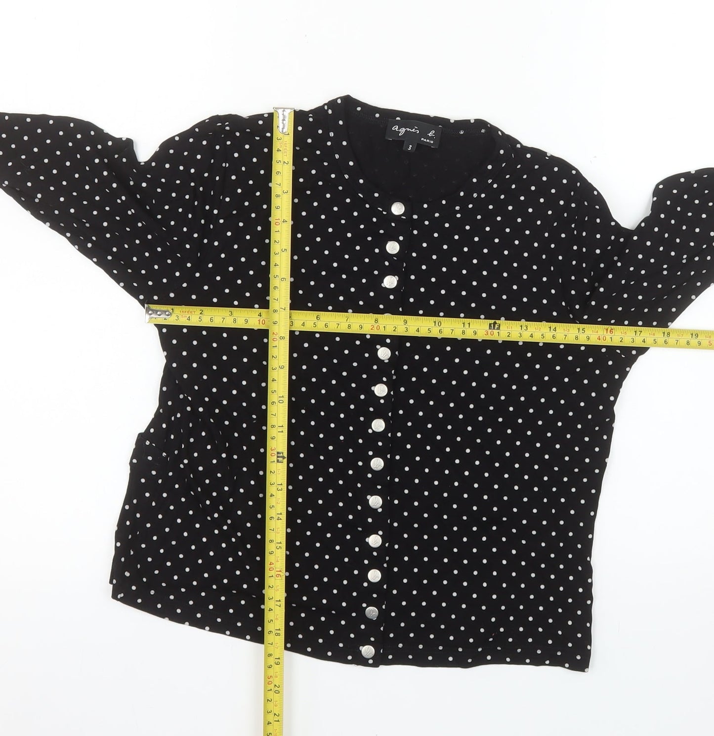 Agnès b. Women’s Black Polka Dot Button-Up Jersey Shirt Size M