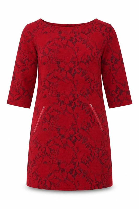 Vegas Women’s Red Floral Knit Shift Dress Size L 3/4 Sleeve
