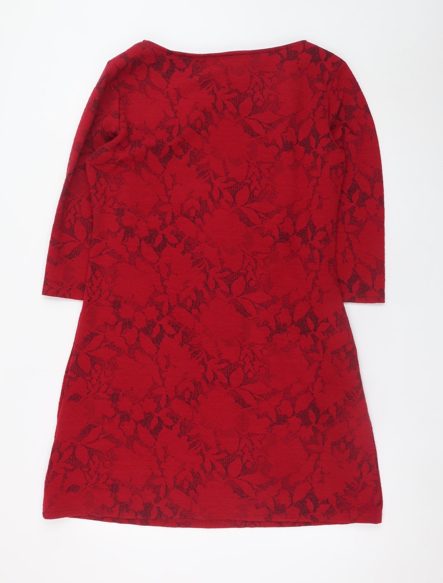 Vegas Women’s Red Floral Knit Shift Dress Size L 3/4 Sleeve