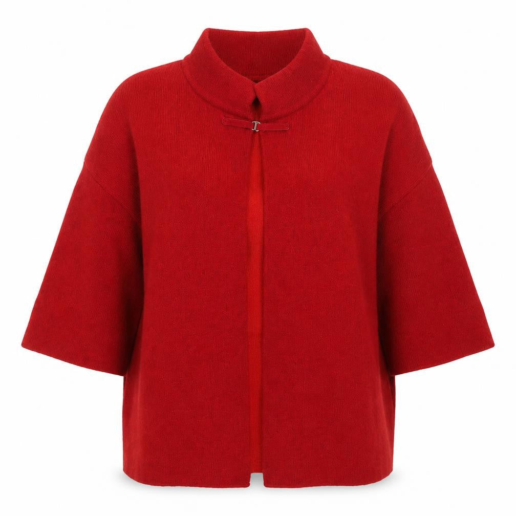 Chiaramente Women's Red Wool Blend Mock Neck Cardigan M