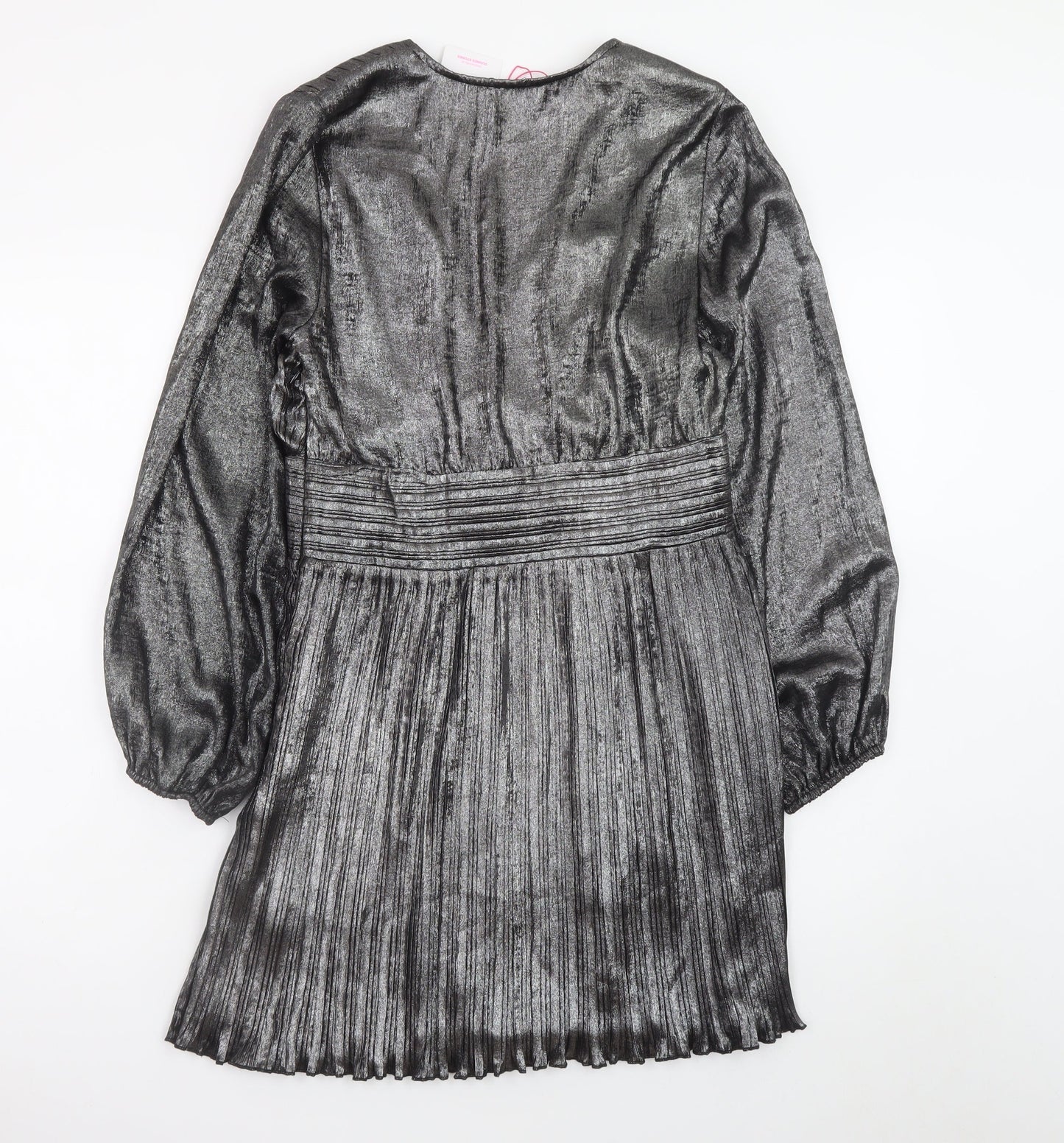 Savida Women’s Silver Pleated Skater Dress Size 10 Long Sleeve Partywear