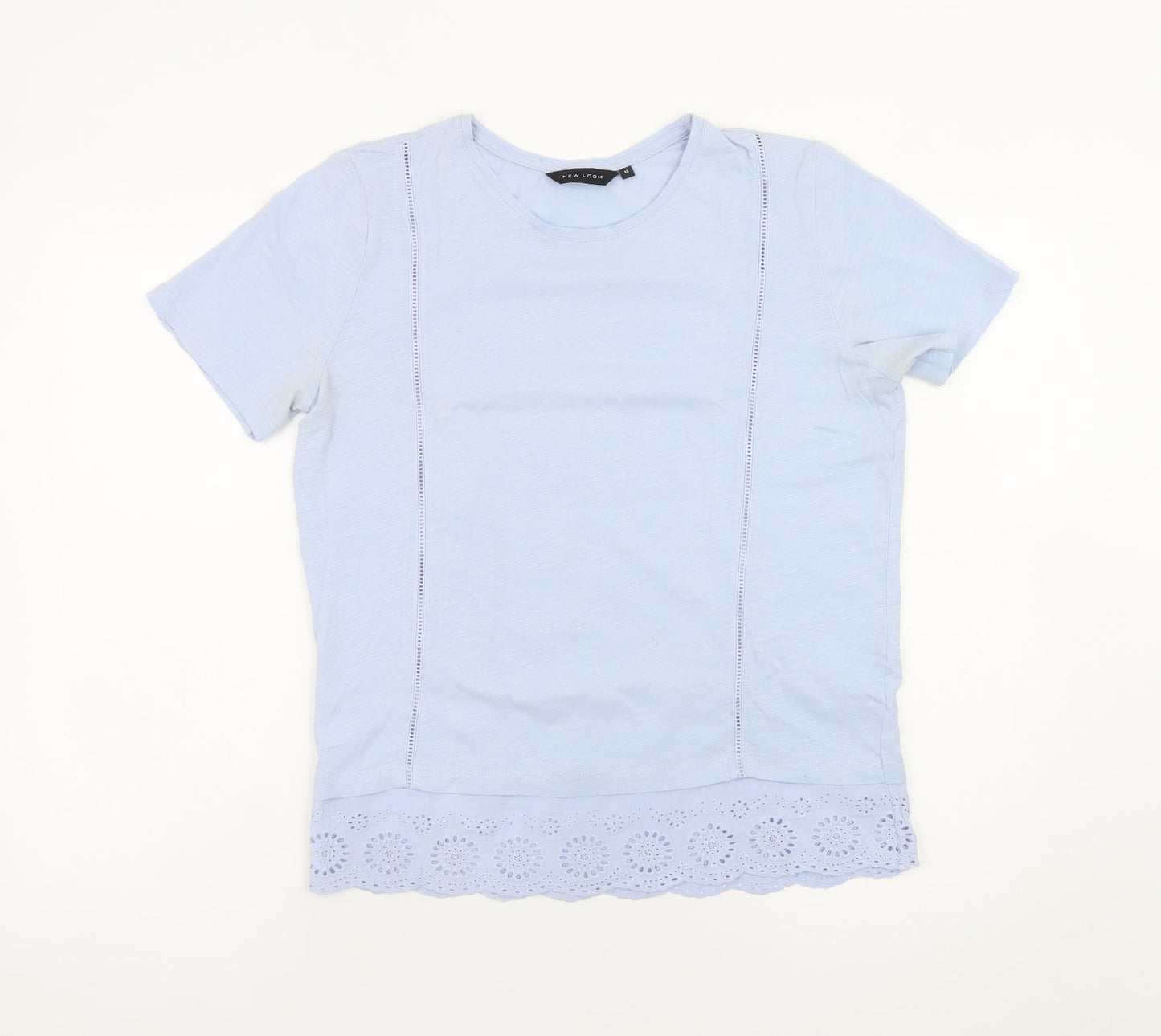 New Look Women's Blue Cotton Lace Hem Short Sleeve T-Shirt Size 12