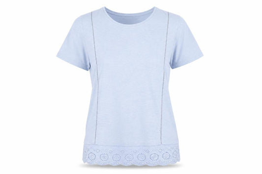 New Look Women's Blue Cotton Lace Hem Short Sleeve T-Shirt Size 12