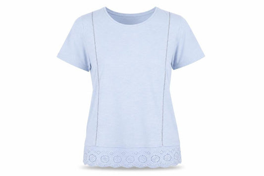 New Look Women's Blue Cotton Lace Hem Short Sleeve T-Shirt Size 12