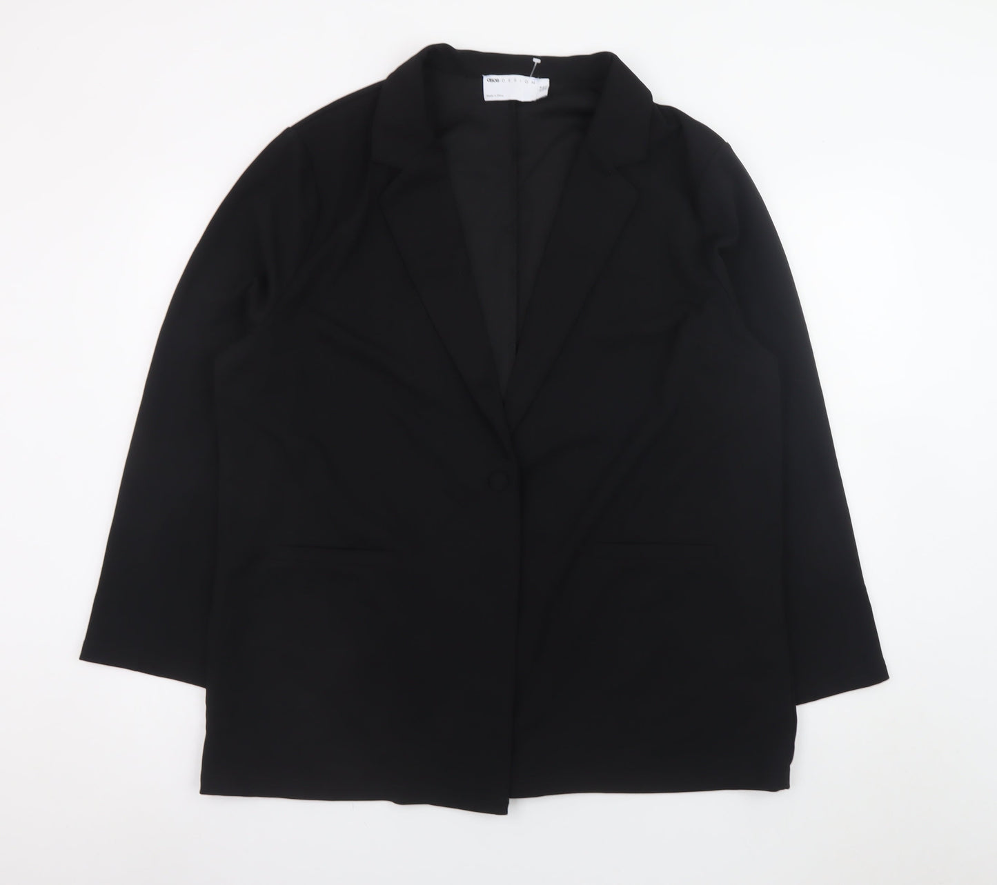 ASOS Design Women Black Blazer UK 18 Single Breasted Polyester