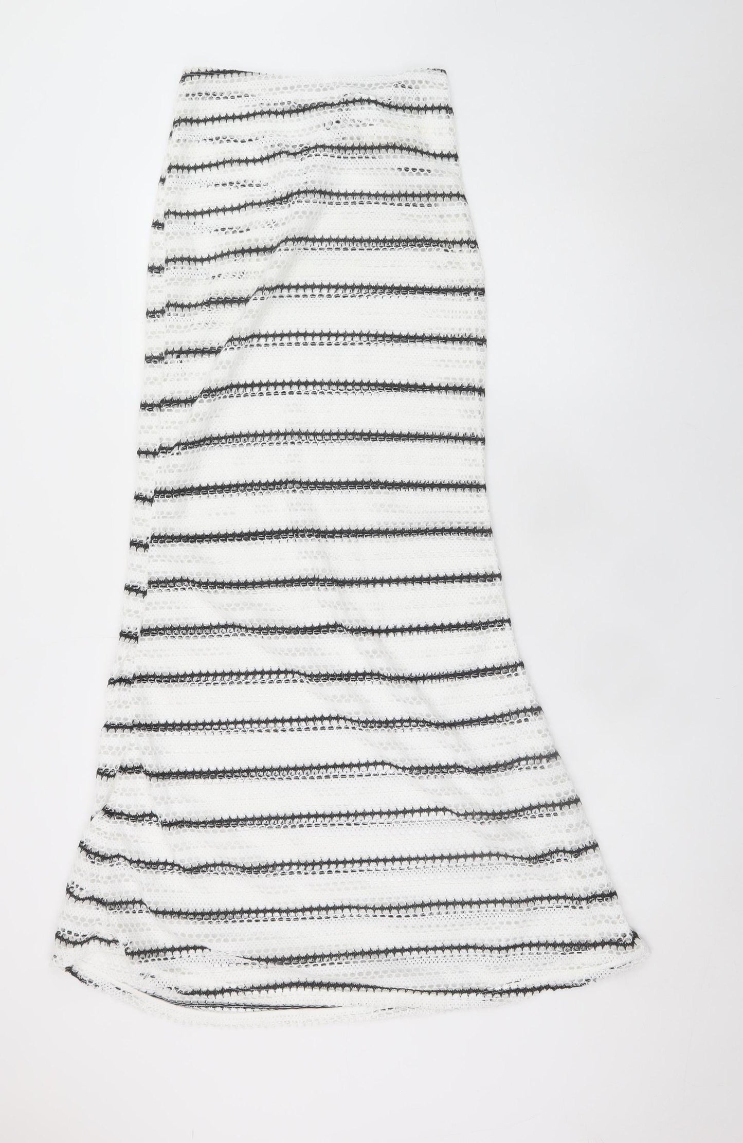 Missguided Womens White Striped A-Line Midi Cotton Skirt Size S