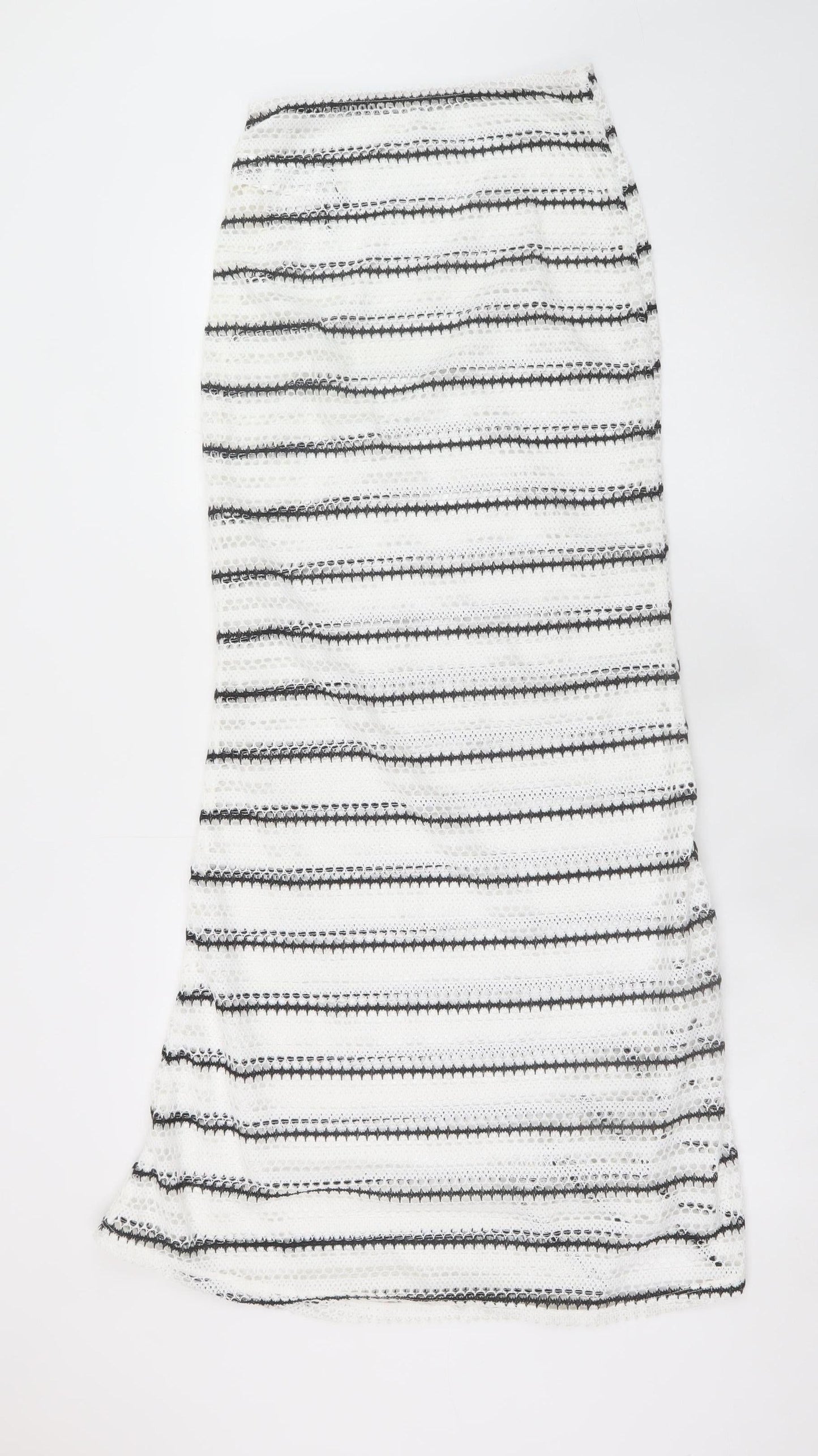 Missguided Womens White Striped A-Line Midi Cotton Skirt Size S