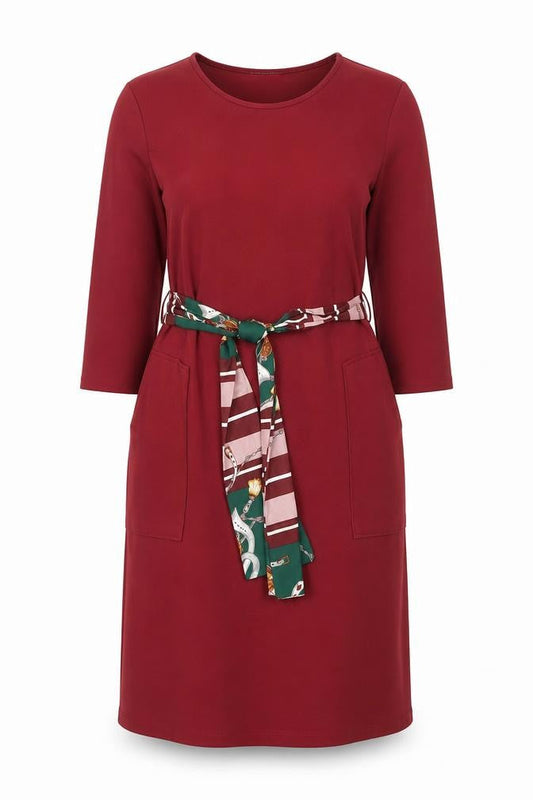 Zara Women Red Shift Knit Belted Knee Length Dress Size S