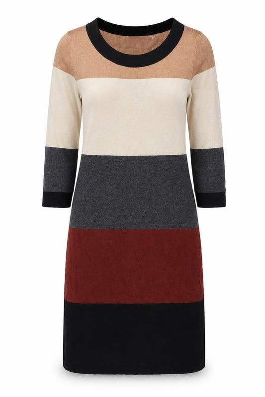 Dunnes Women’s Beige Black Grey Colourblock Knit Shift Dress Size 10