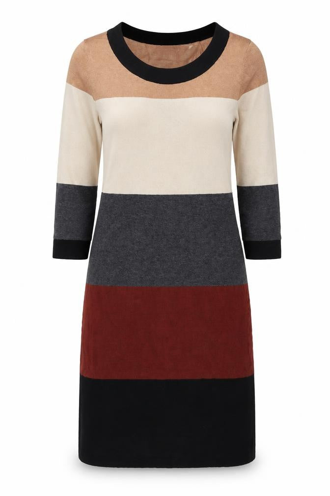 Dunnes Women’s Beige Black Grey Colourblock Knit Shift Dress Size 10