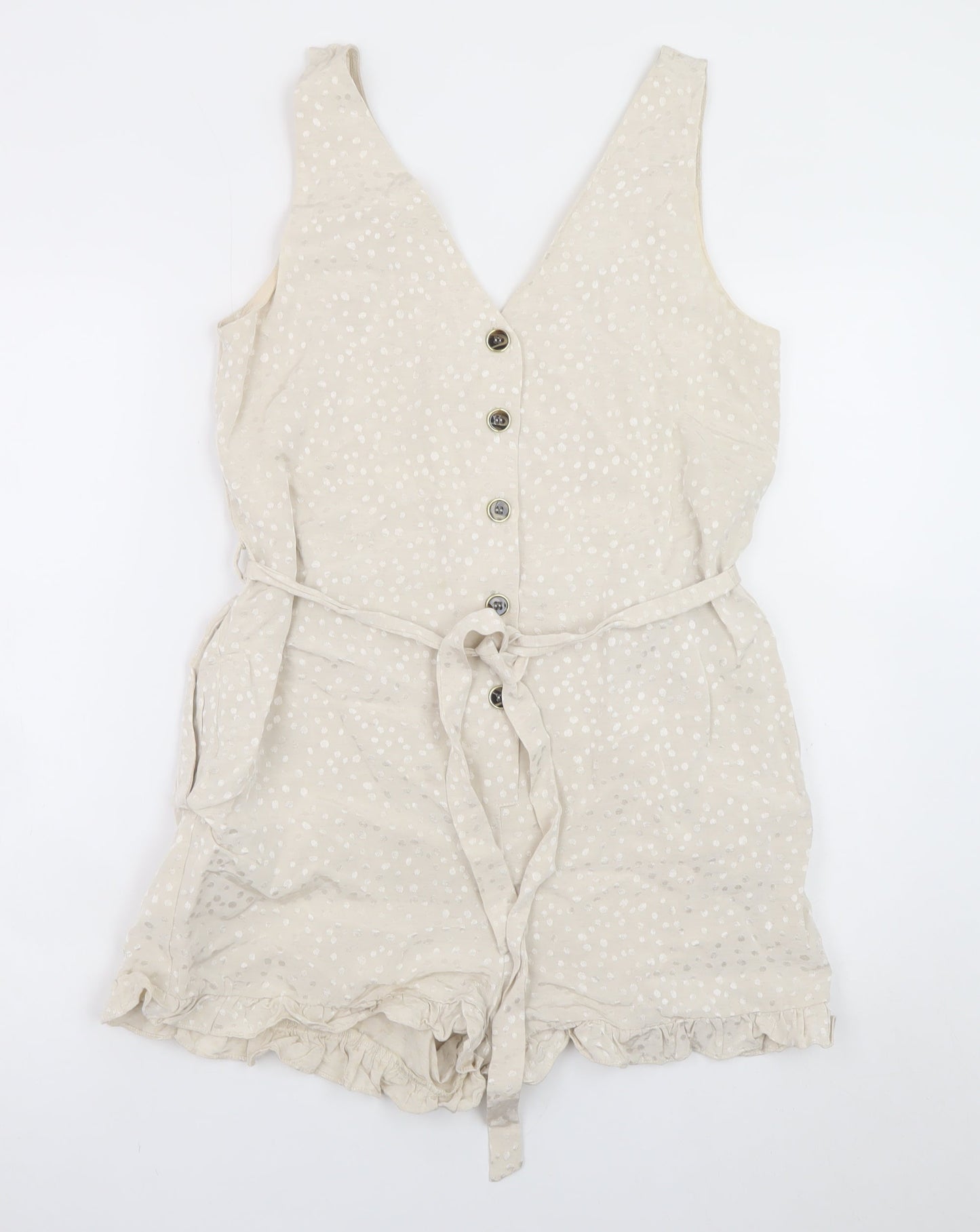River Island Women’s Beige Polka Dot Sleeveless Playsuit Size 10