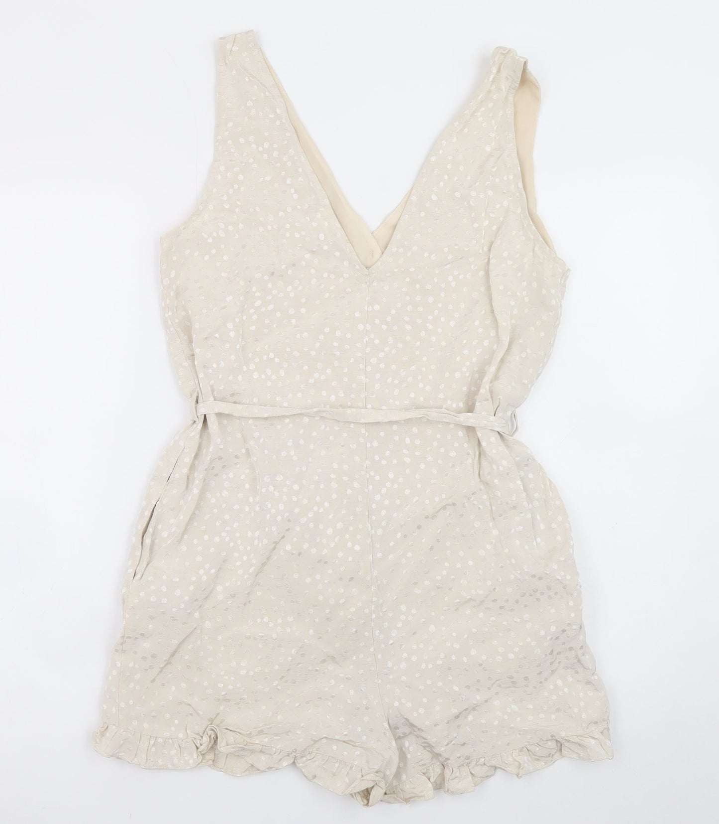 River Island Women’s Beige Polka Dot Sleeveless Playsuit Size 10