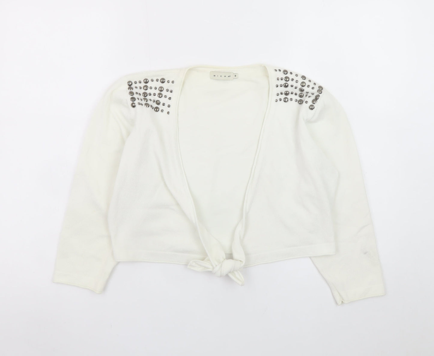 Michael M Women's White Studded Shoulder Tie-Front Cardigan M