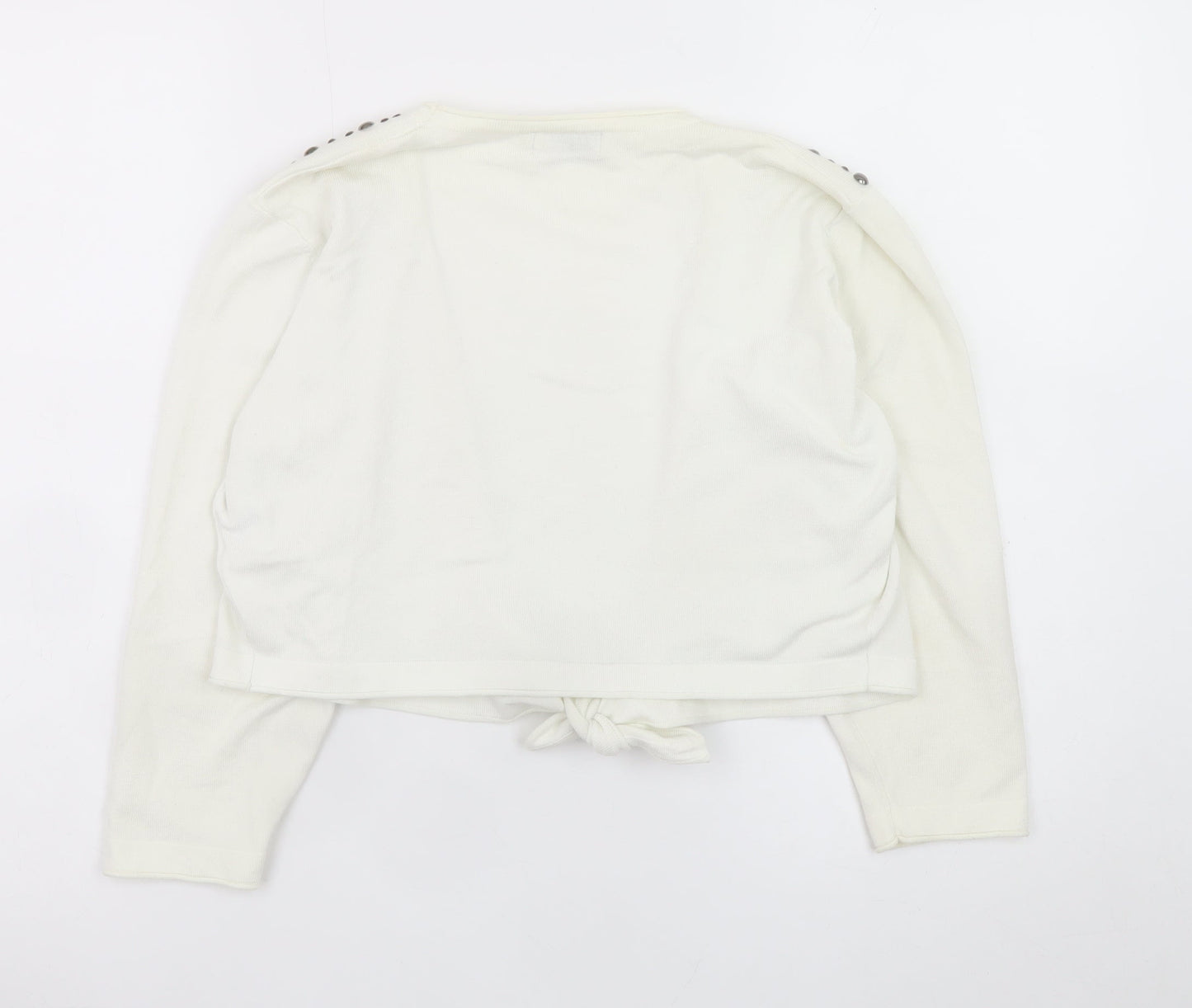 Michael M Women's White Studded Shoulder Tie-Front Cardigan M