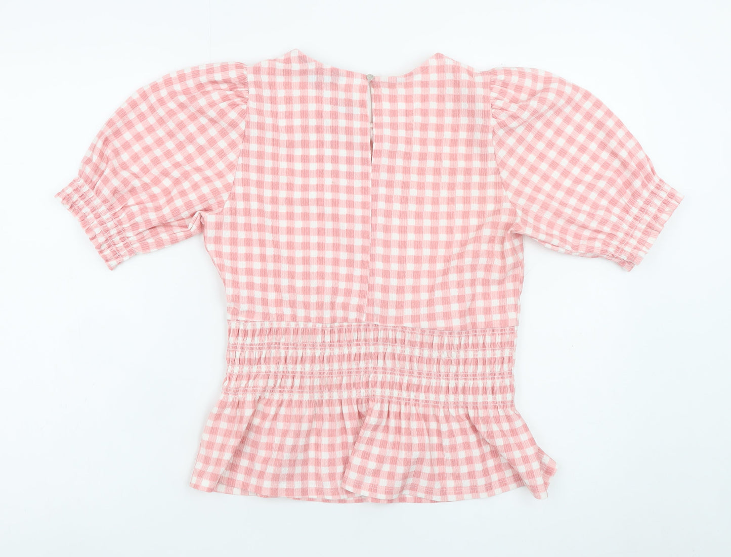 New Look Women Pink Checked Peplum Puff Sleeve Dress Size 10