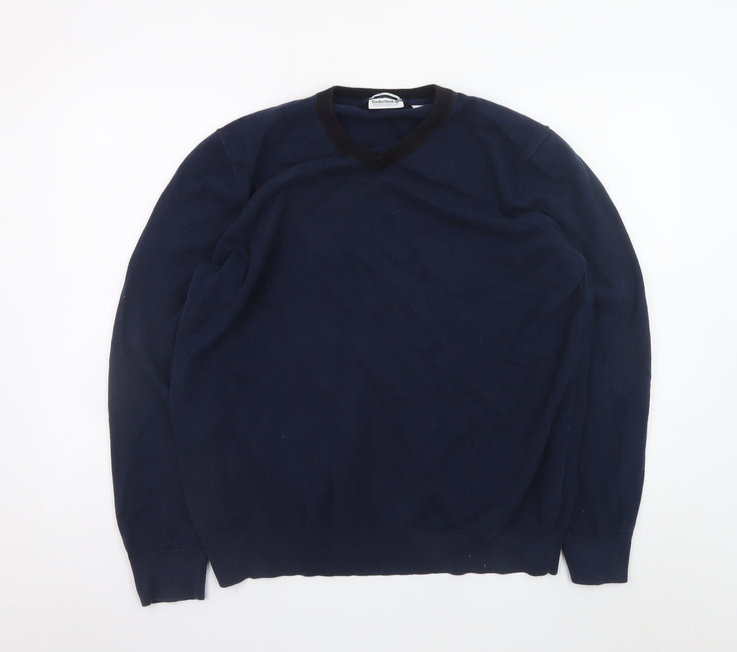 Timberland Men's Blue XL V-Neck Cotton Wool Knit Jumper