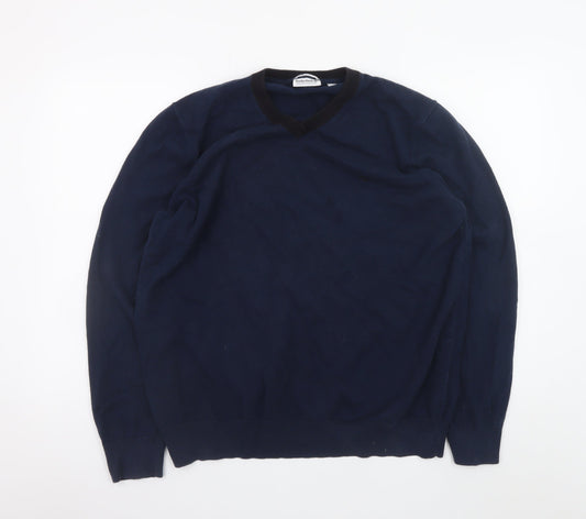 Timberland Men's Blue XL V-Neck Cotton Wool Knit Jumper