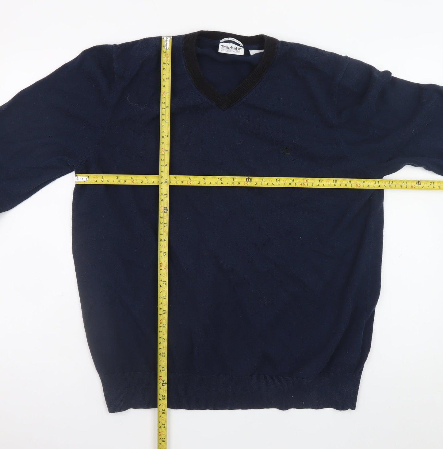 Timberland Men's Blue XL V-Neck Cotton Wool Knit Jumper