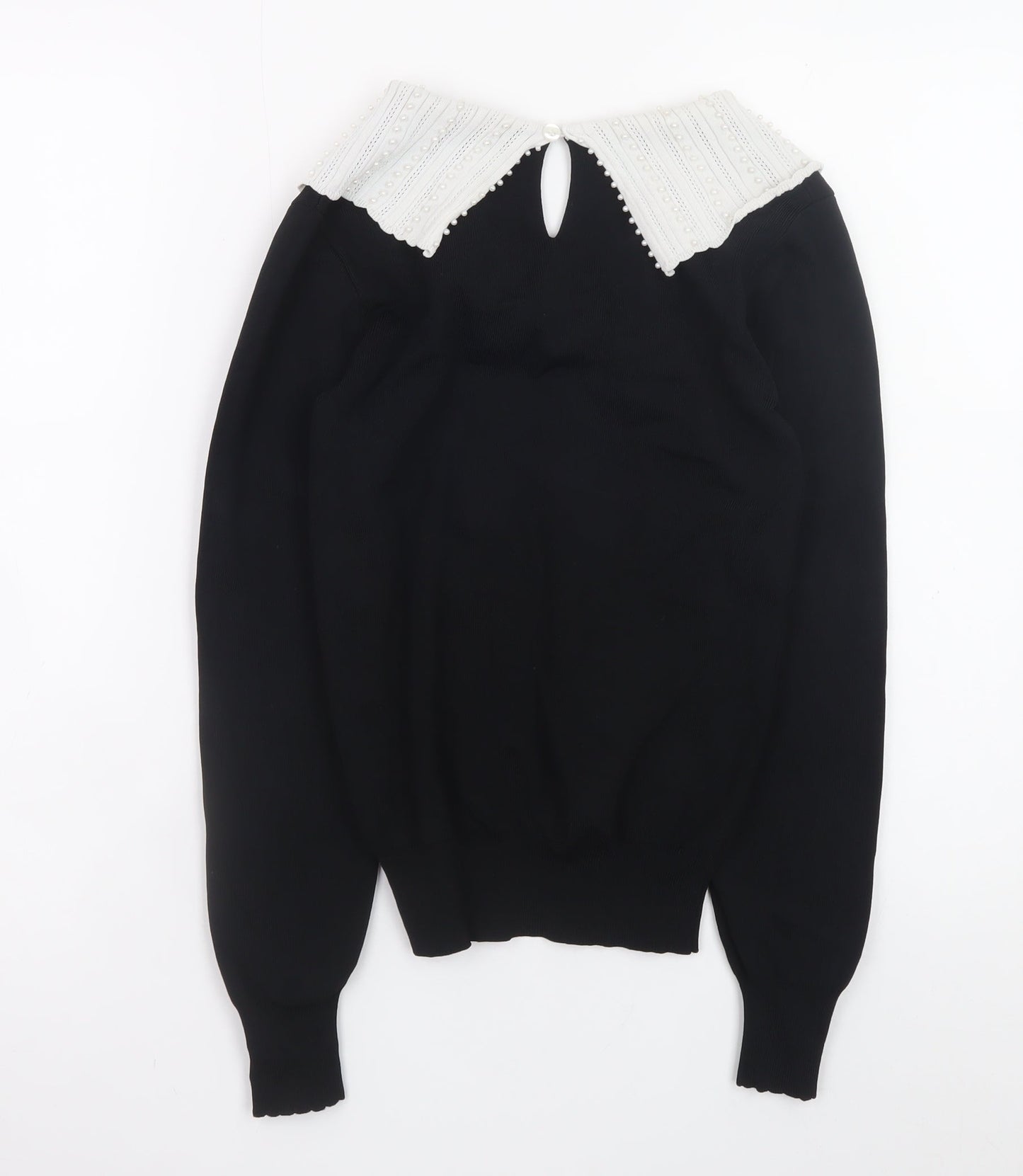 River Island Women’s Black Knit Jumper Size 10 with White Collar