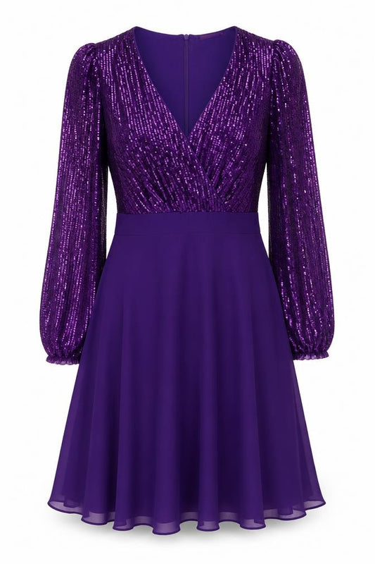 Kate & Pippa Women's Purple Sequin Fit & Flare Short Dress Size S