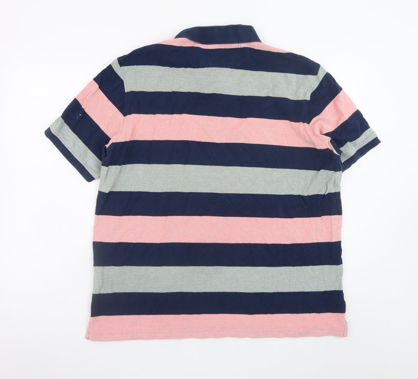 Yeats Men's Navy Pink Grey Striped Cotton Polo Shirt XXL
