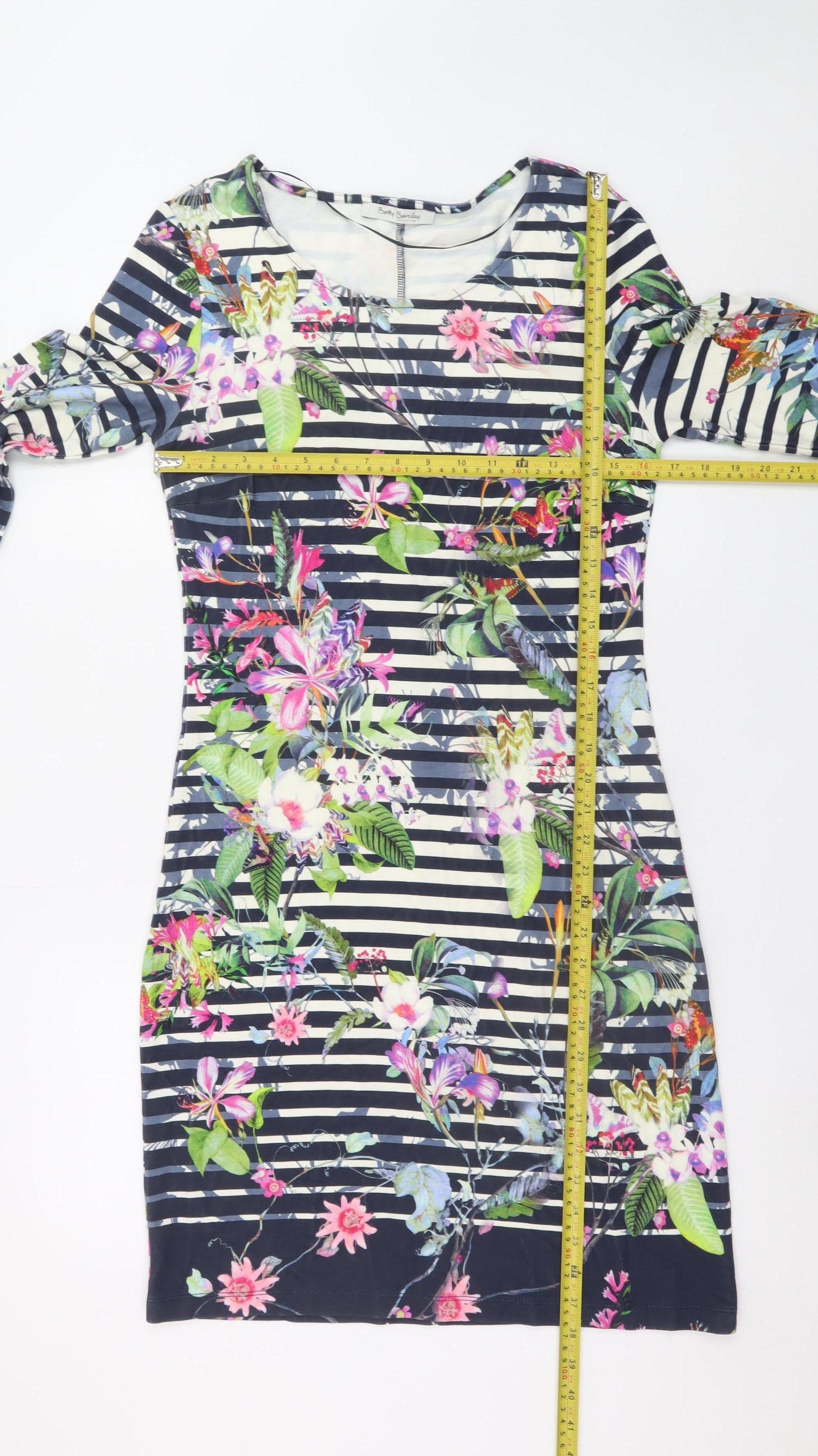 Betty Barclay Womens Multicoloured Floral Stripe Bodycon Dress Size 12