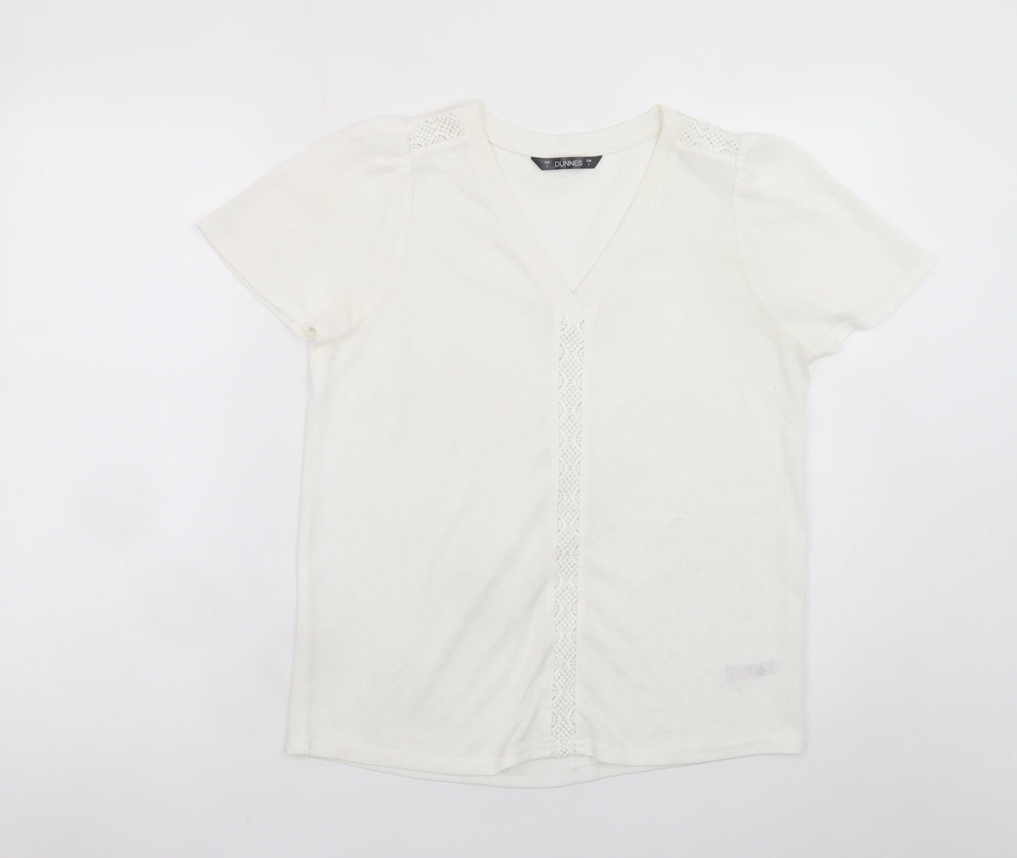 Dunnes Stores Womens Ivory V-Neck Short Sleeve T-Shirt Size S