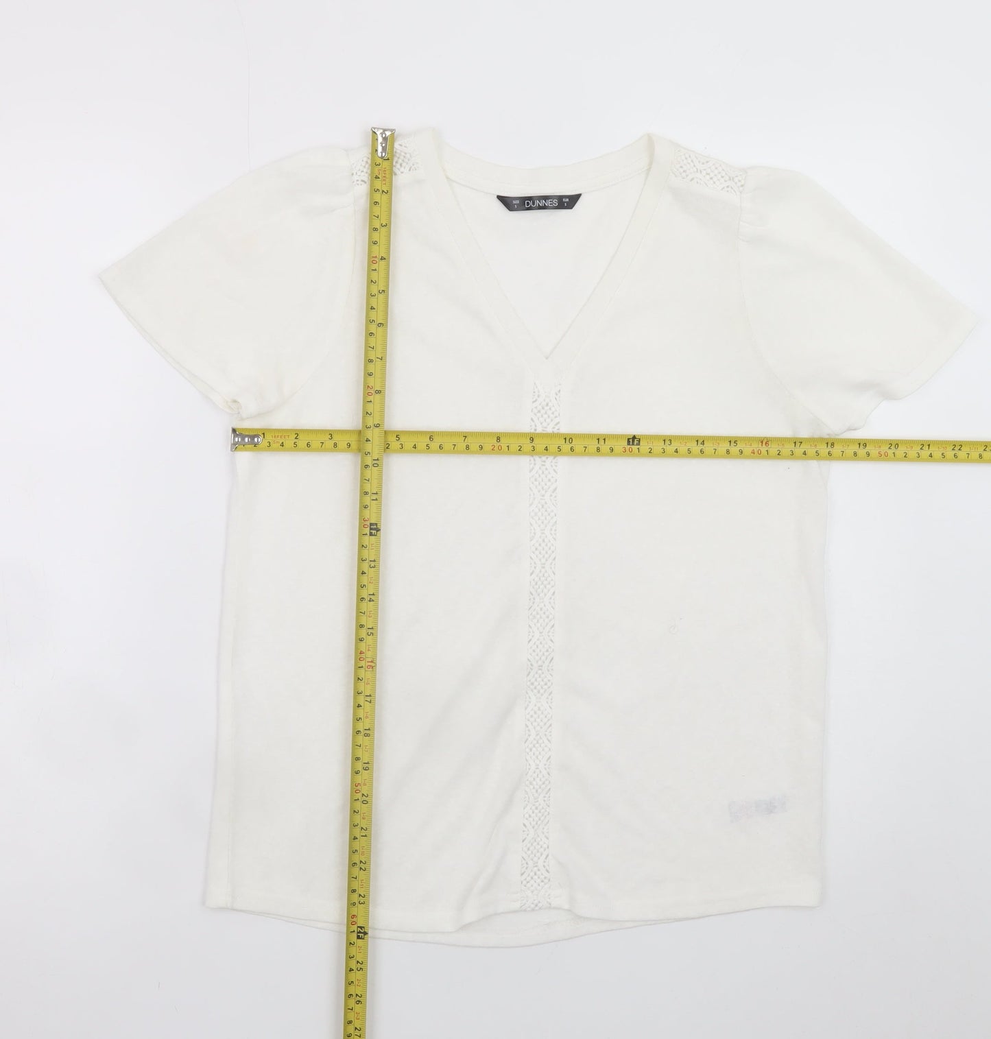 Dunnes Stores Womens Ivory V-Neck Short Sleeve T-Shirt Size S