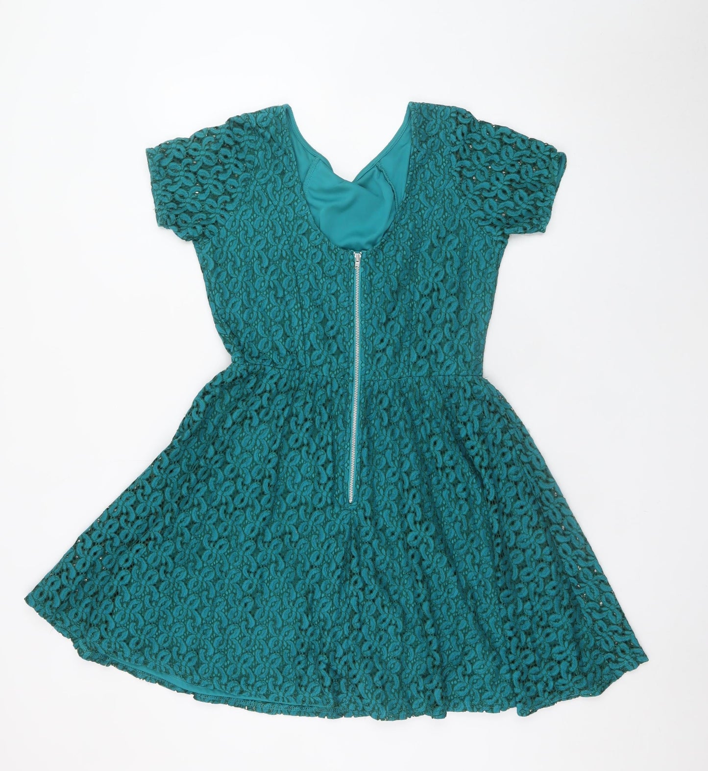 ASOS Women’s Green Lace Skater Dress Size 12 Short Sleeve Party Style
