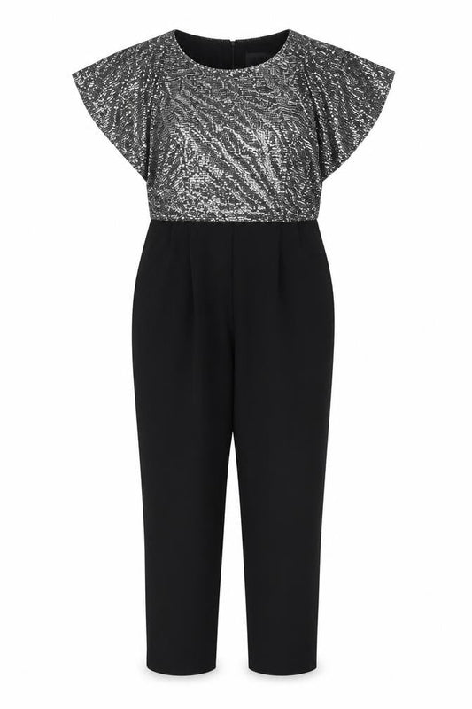 Joseph Ribkoff Womens Black Silver Sequin Jumpsuit UK 16 Partywear