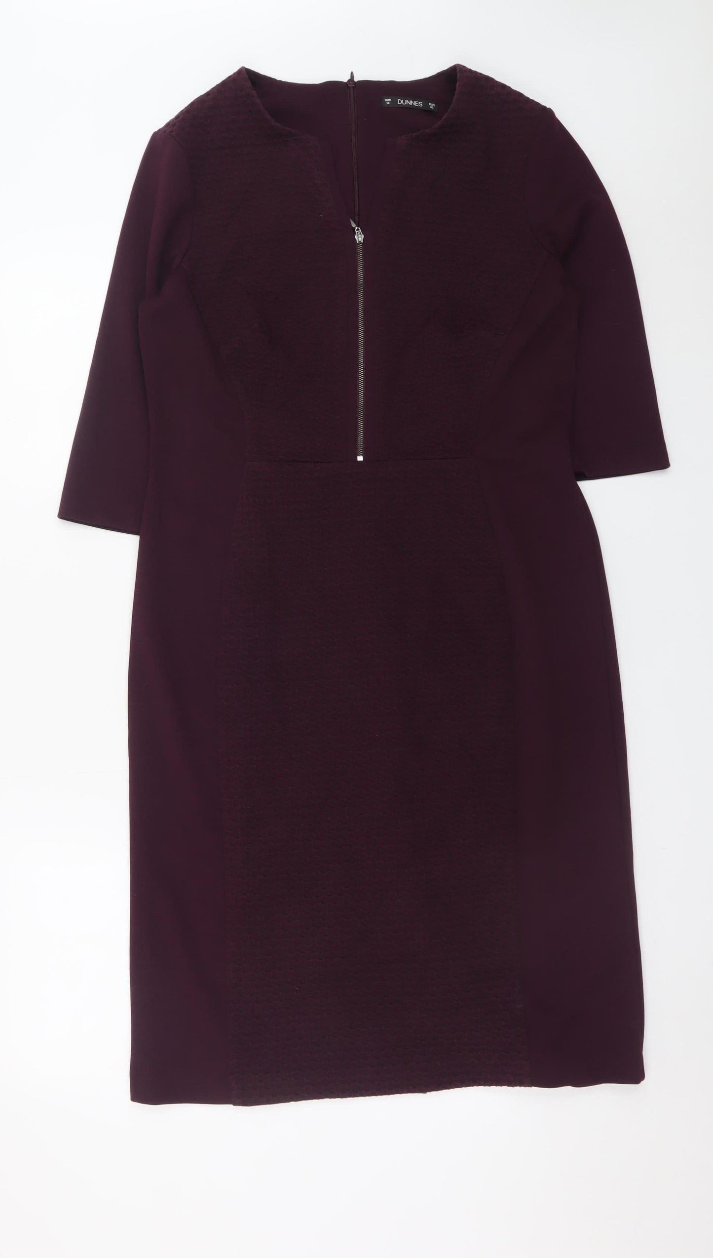 Dunnes Women Purple Sheath Knee Length Zip Dress Size 14