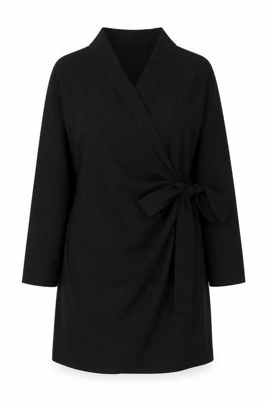 H&M Women Black Size 16 Wrap Dress Long Sleeve Belted