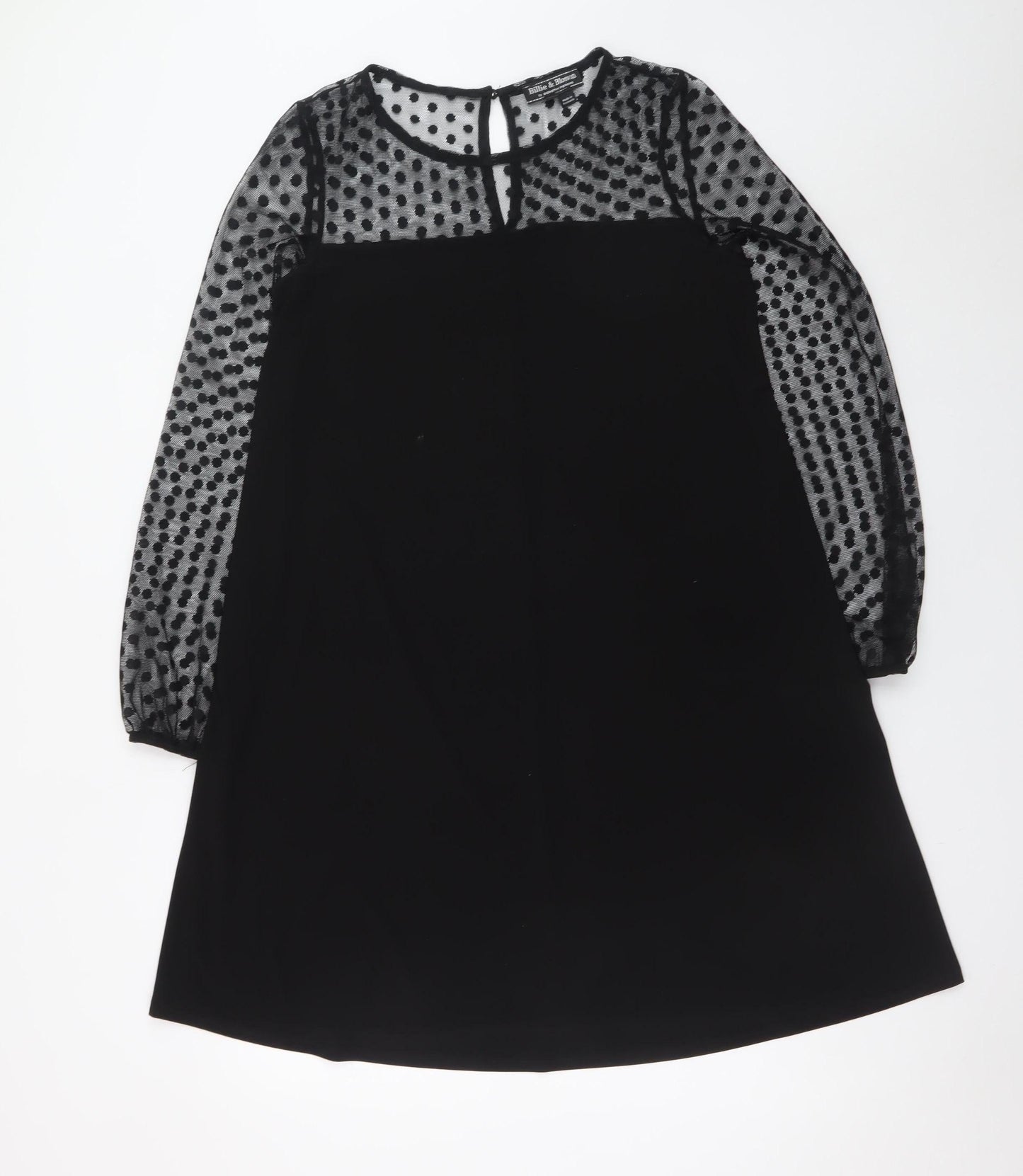 Billie & Blossom Women's Black Size 12 Shift Dress Polka Dot Sheer Long Sleeve