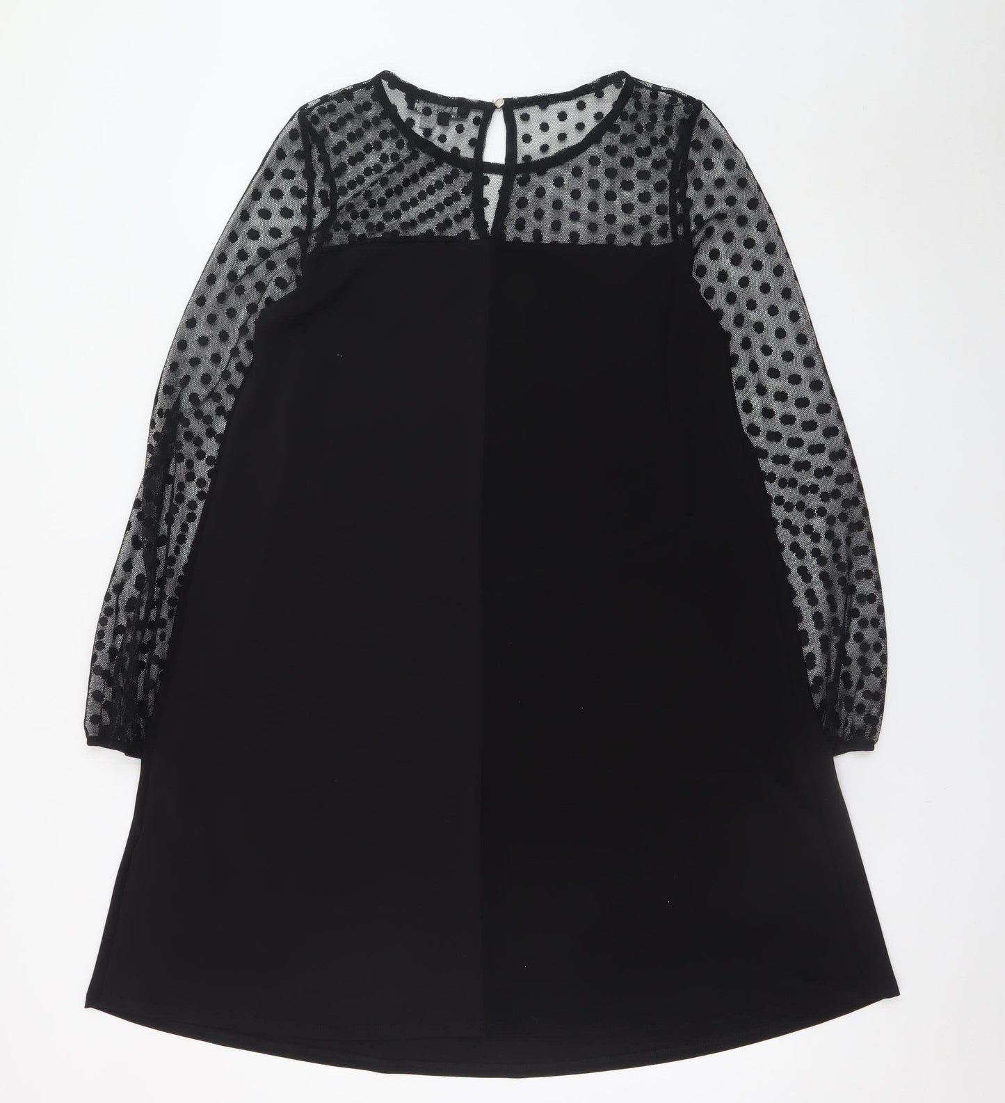Billie & Blossom Women's Black Size 12 Shift Dress Polka Dot Sheer Long Sleeve