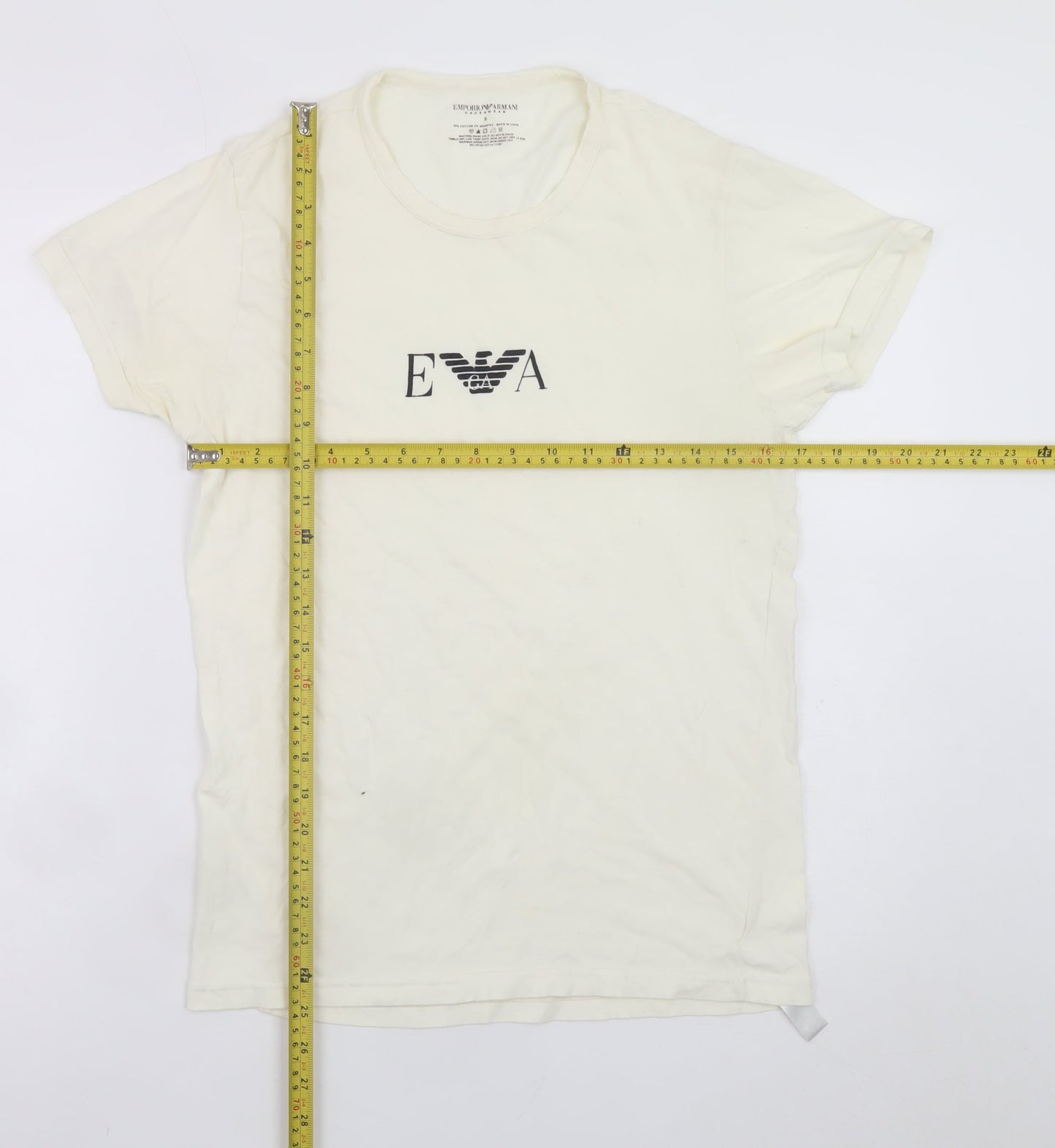 Emporio Armani Men’s Ivory Short Sleeve Slim Fit T-Shirt S