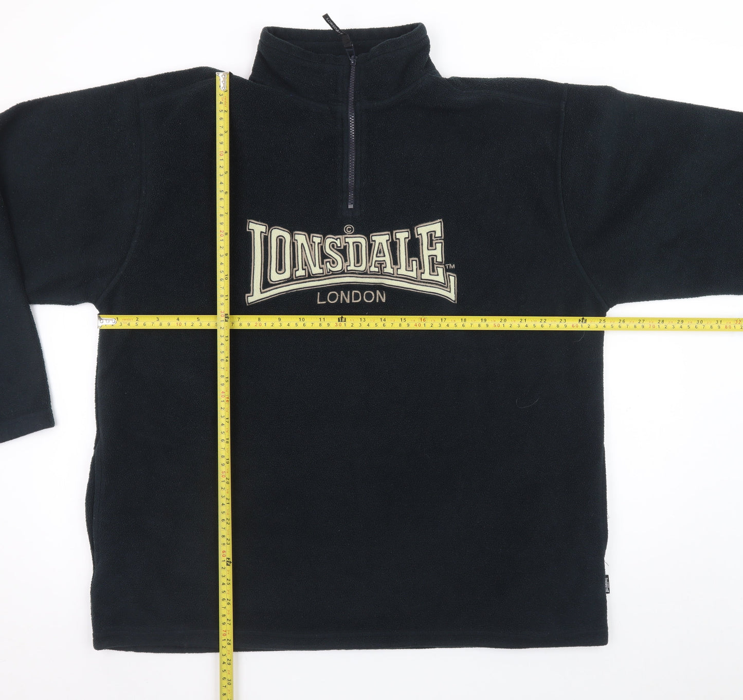 Lonsdale Men's Black XL Fleece Pullover Sweatshirt 1/4 Zip Logo Sportswear
