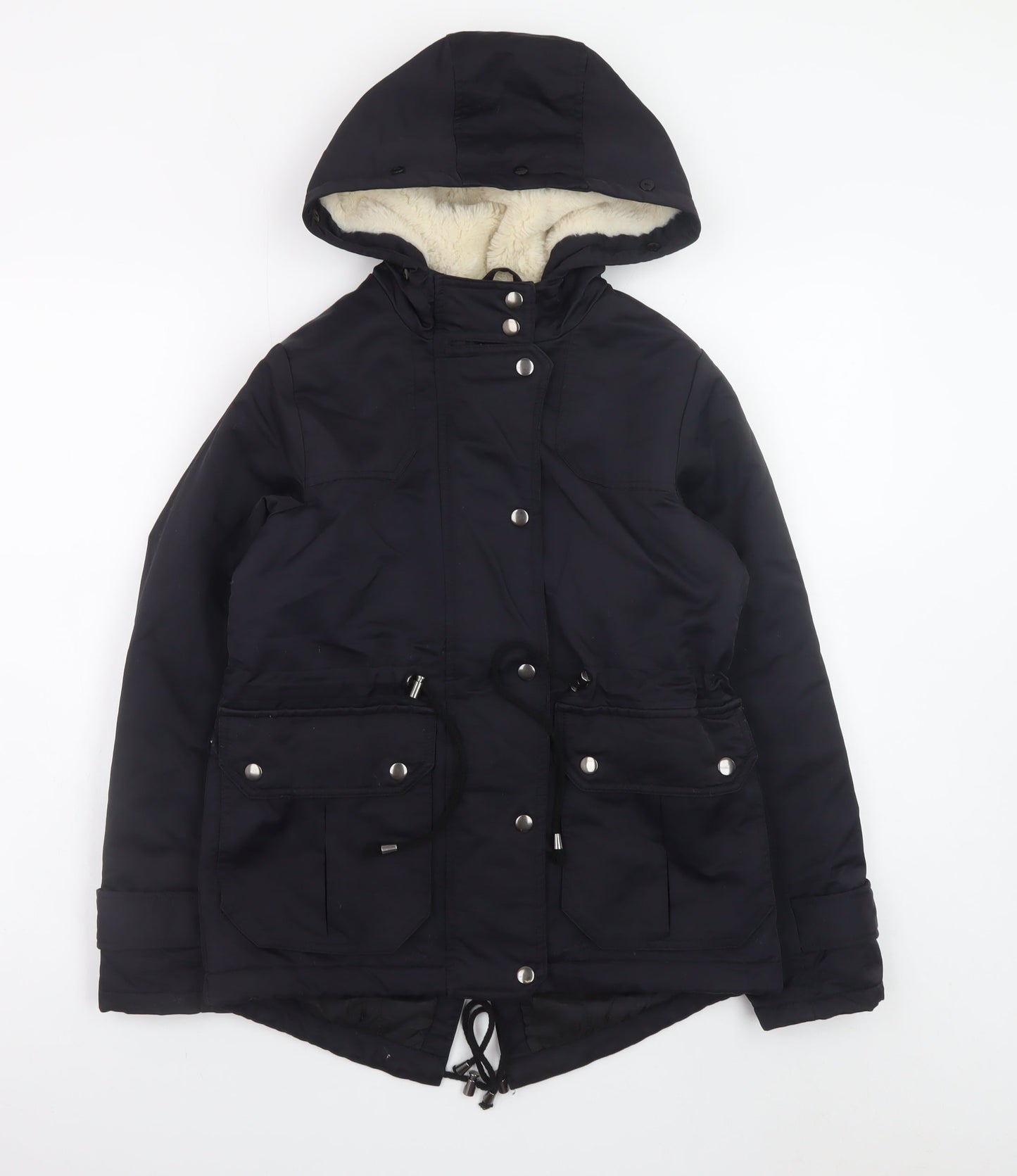 ASOS Women Black Parka Jacket Hooded Lined UK 4 Mid-Length Winter Coat
