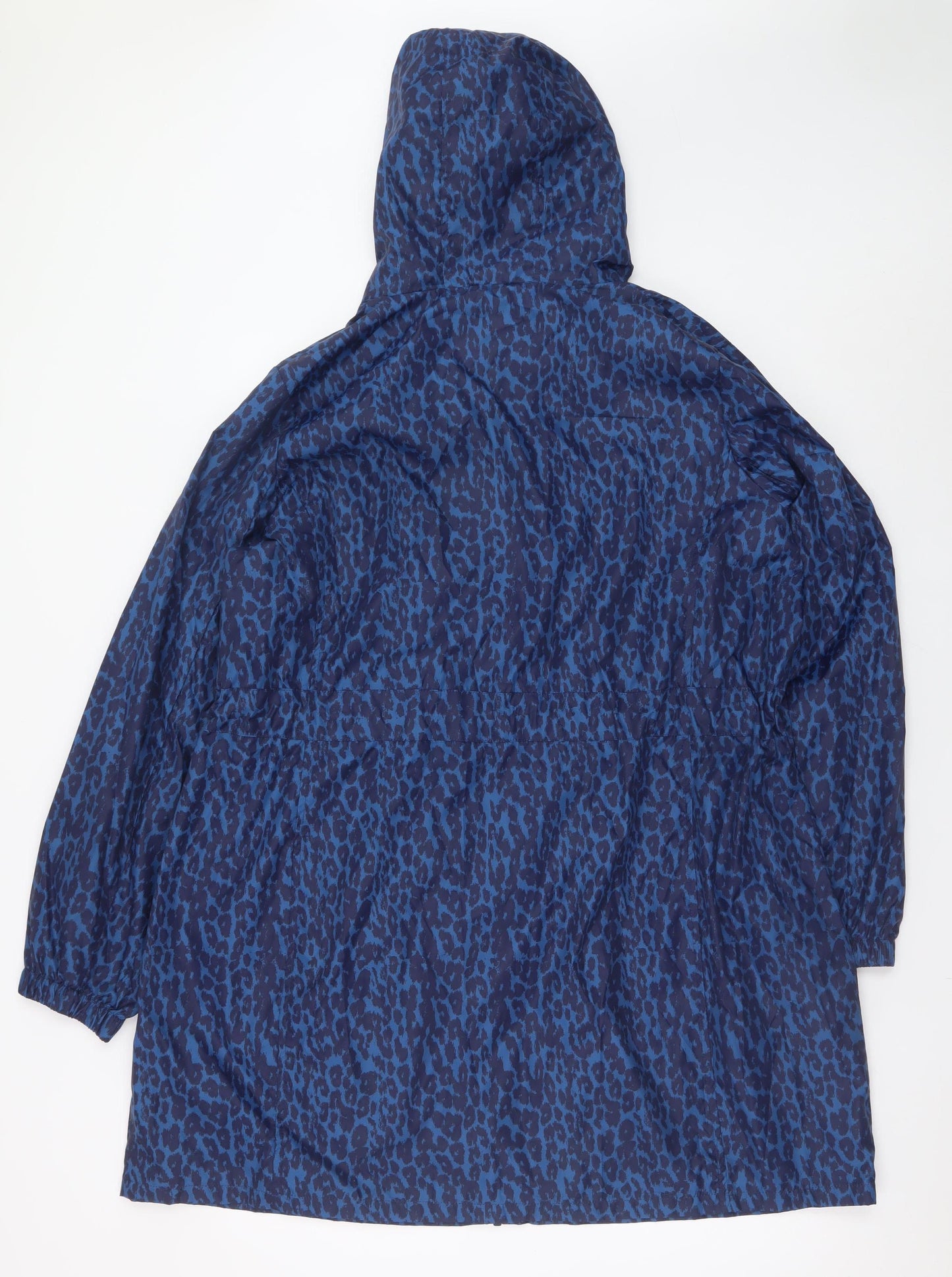 Marks and Spencer Women Blue Leopard Print Hooded Mid-Length Rain Coat Size L