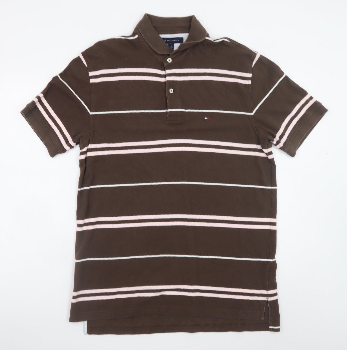 Tommy Hilfiger Men's Brown Striped Cotton Polo Shirt Size L