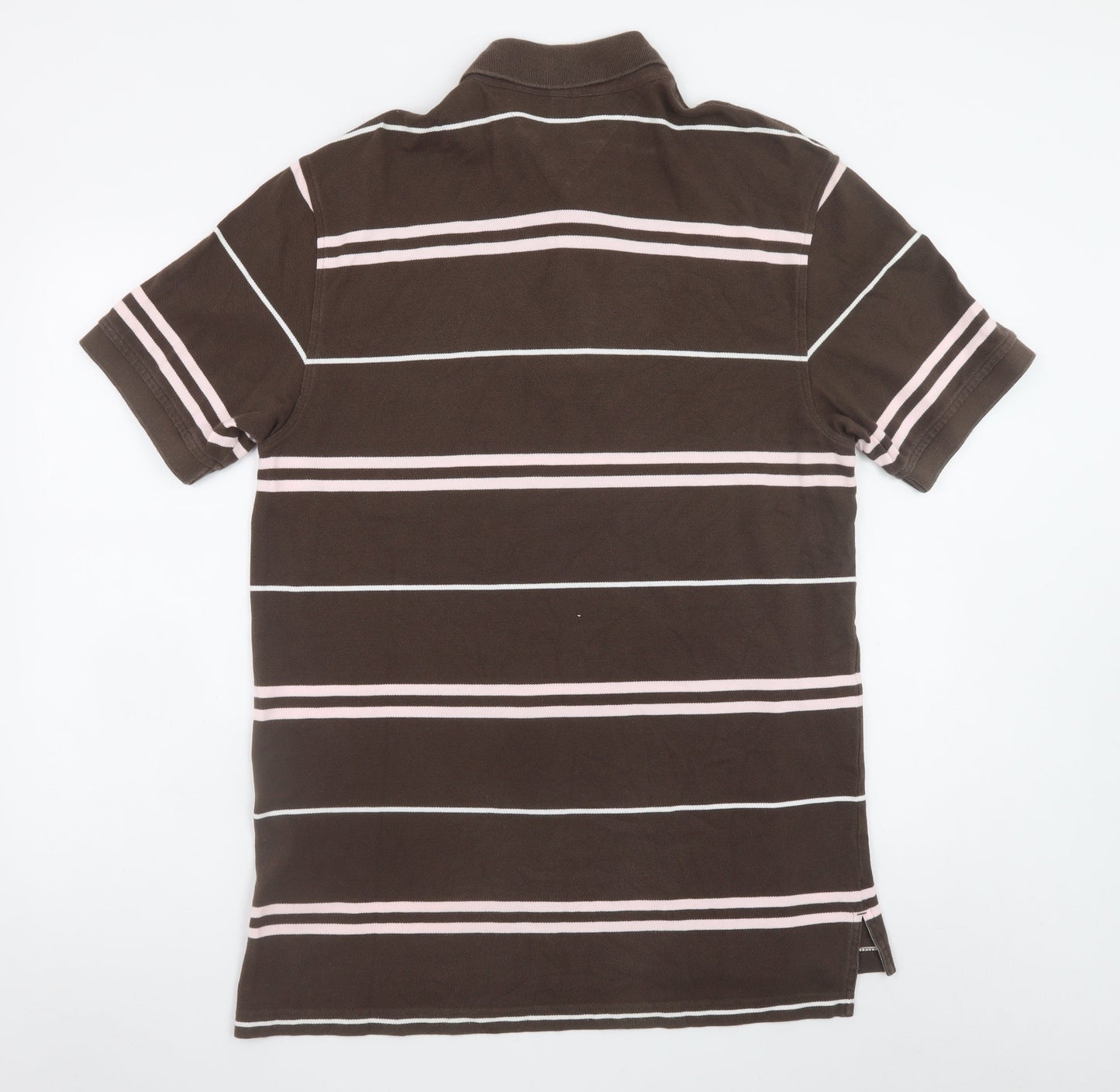 Tommy Hilfiger Men's Brown Striped Cotton Polo Shirt Size L