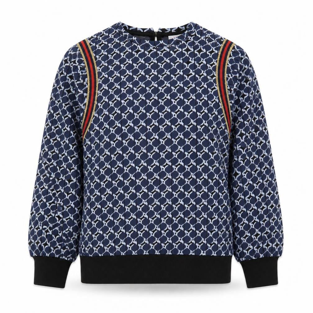Savida Women's Blue Geometric Puff Sleeve Pullover Jumper Size 8