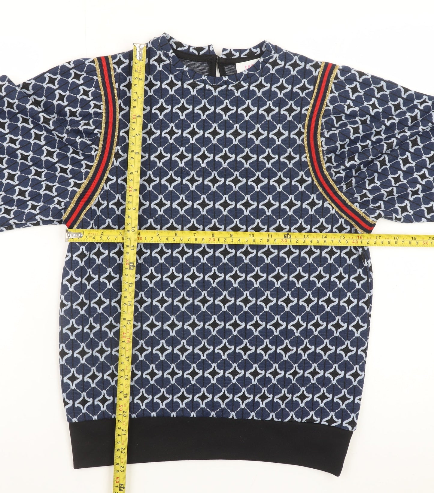 Savida Women's Blue Geometric Puff Sleeve Pullover Jumper Size 8