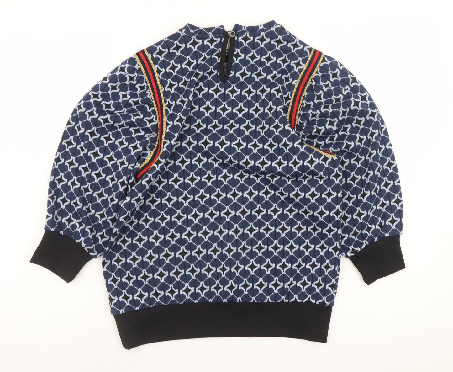 Savida Women's Blue Geometric Puff Sleeve Pullover Jumper Size 8