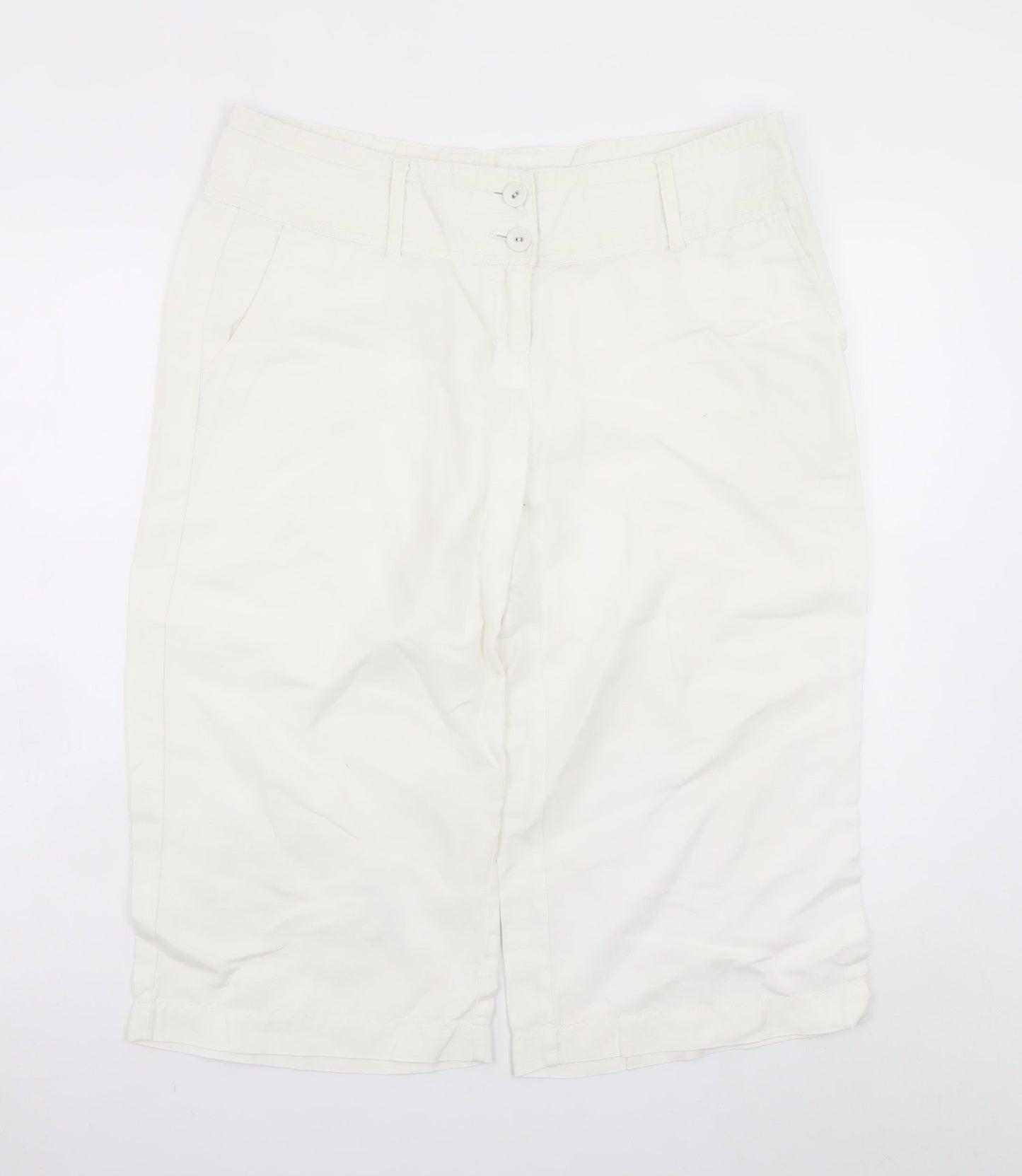 Monsoon Women Ivory Chino Cropped Trousers Size 14 Cotton Blend