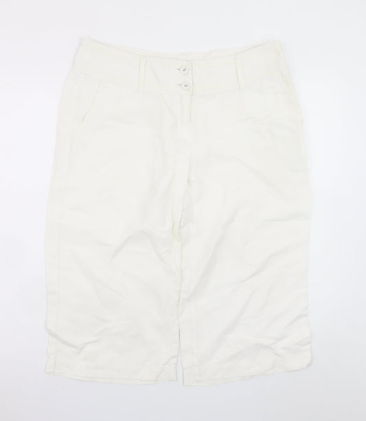 Monsoon Women Ivory Chino Cropped Trousers Size 14 Cotton Blend