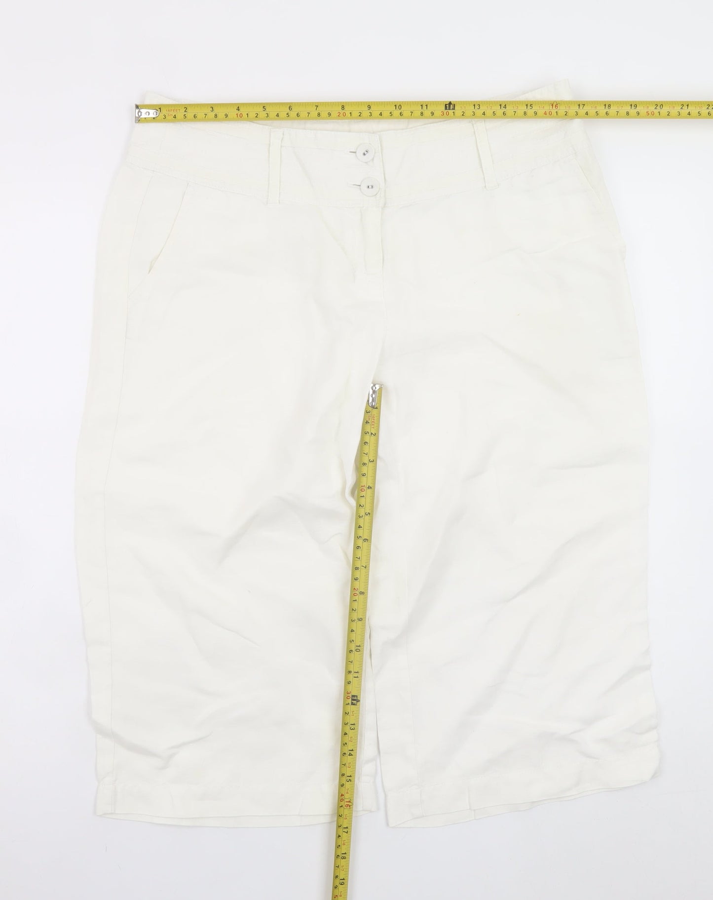 Monsoon Women Ivory Chino Cropped Trousers Size 14 Cotton Blend