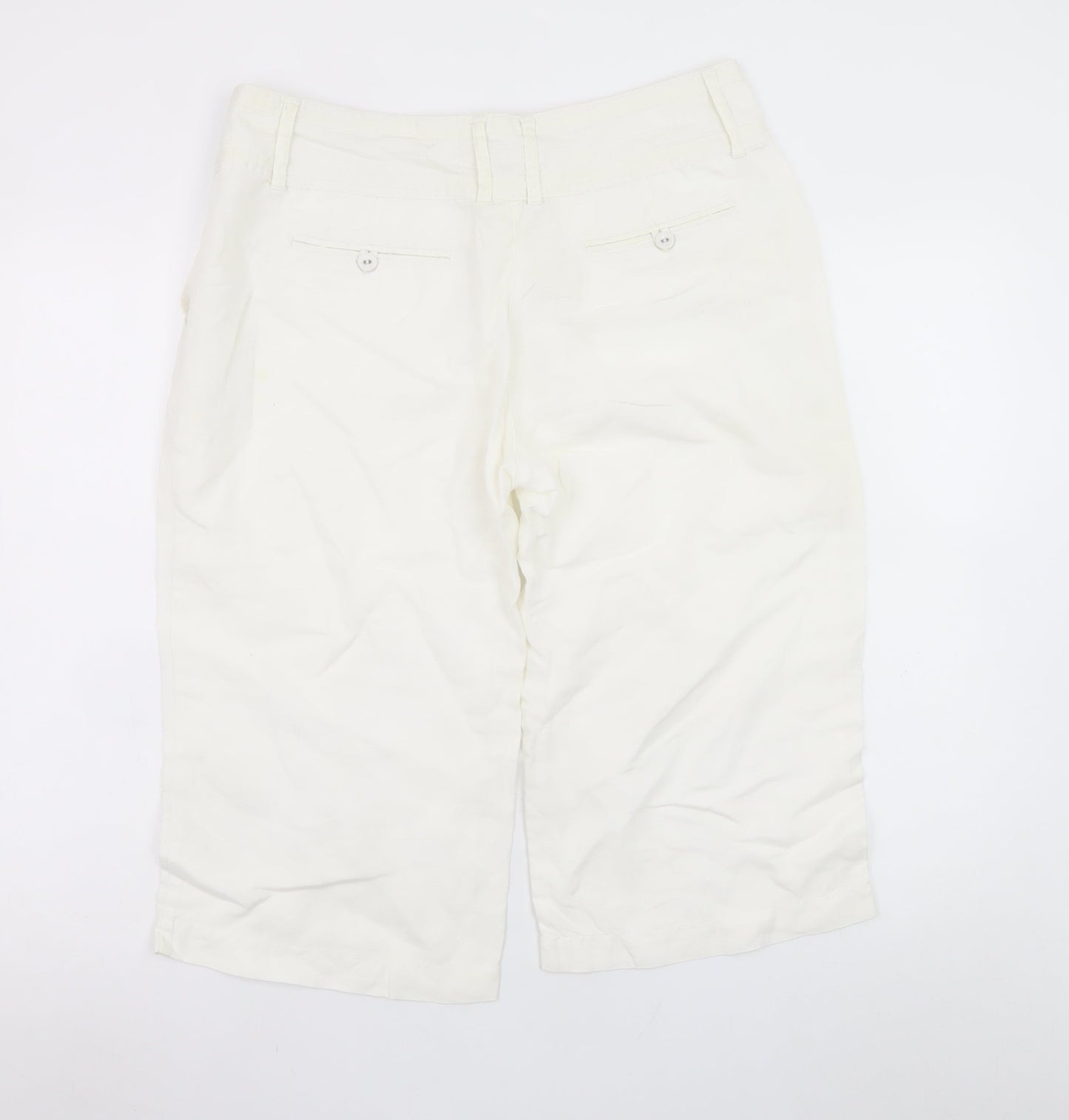 Monsoon Women Ivory Chino Cropped Trousers Size 14 Cotton Blend